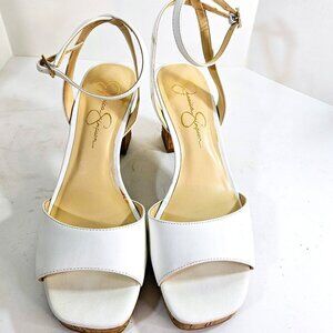 Jessica Simpson Cream and Tan Cork Chunky Heel and Sole Sandal Shoes Size 9.5 M